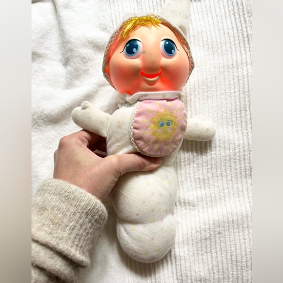 Vintage 80s White Glow Worm Plush Doll Two Faces Working Condition - Picture 5 of 11